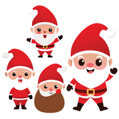 Cute Santa Claus cartoon character set vector illustration for Christmas holiday isolated on white background