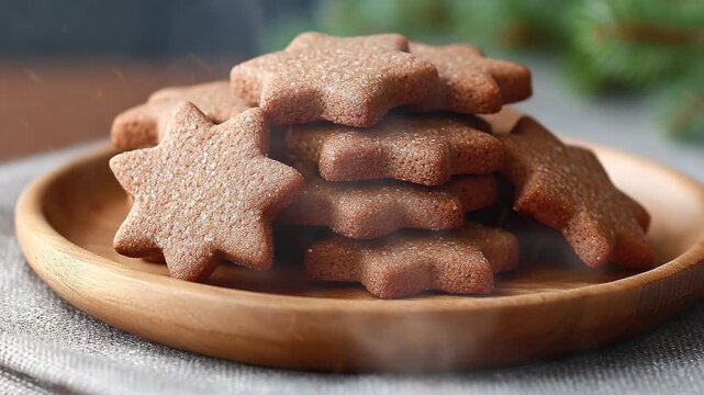 Lebkuchen or Spiced gingerbread-style cookies on the table with smoke