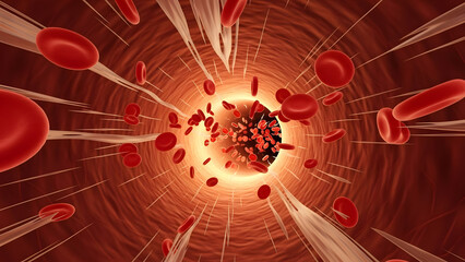 Visualize blood cells flowing inside a vein, perfect for medical illustrations, healthcare marketing, and educational videos about health and the body's processes