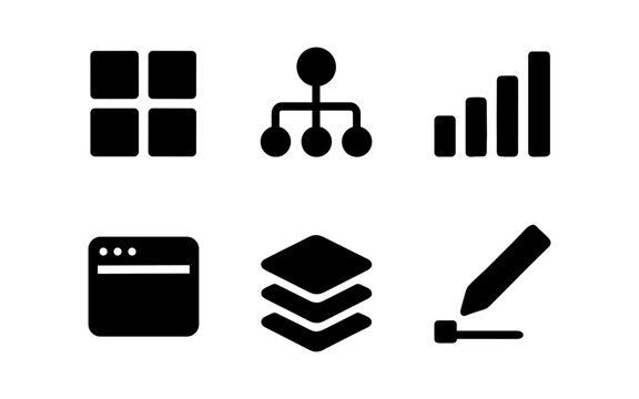 Minimalist black icons set for digital and business design projects