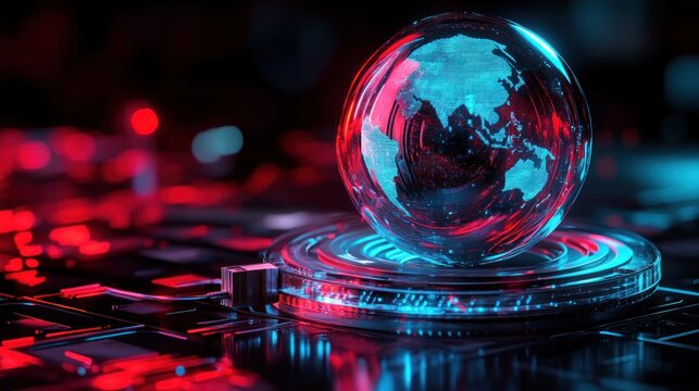 Digital globe on glowing circuit board - Powered by Adobe