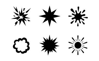 Obraz premium Set of six black comic style burst and explosion icons