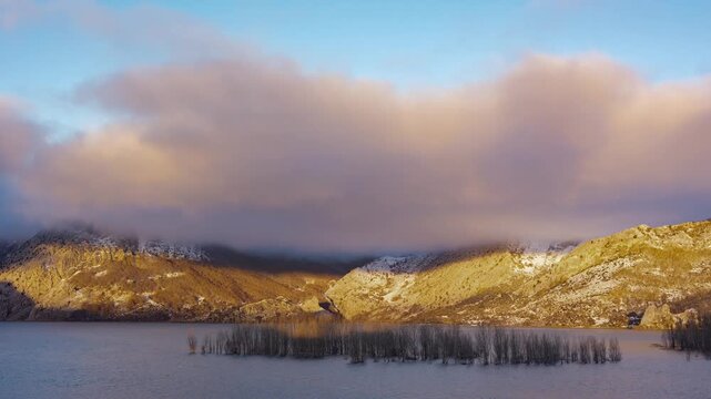 Misty Riano mountain range with clouds