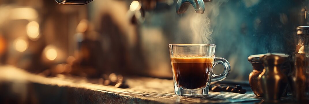 A close-up of a coffee cup with rising steam showcases warmth, indulgence, and cozy morning rituals. The image conveys comfort, richness, and sensory delight.