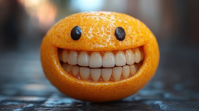 A vibrant orange character with a smiling face, showcasing happiness and playfulness. Bright colors and a close-up perspective emphasize the joyful expression.