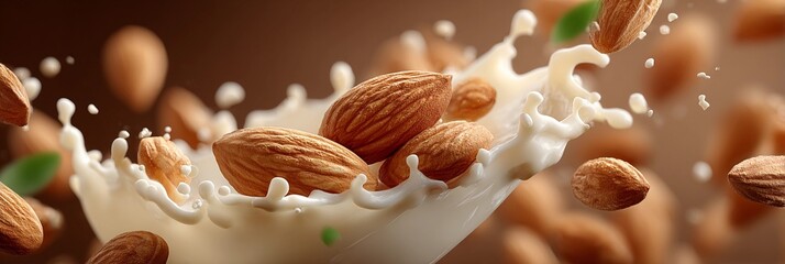 A splash of milk with a few almonds floating in it