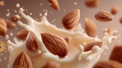 A splash of milk with a few almonds floating in it