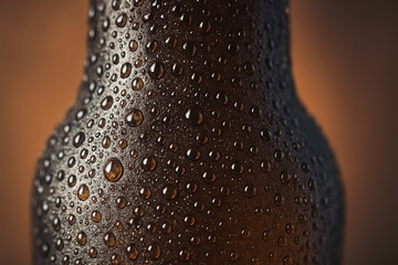 Macro View of Cold Condensation Droplets on a Dark Glass Beer Bottle