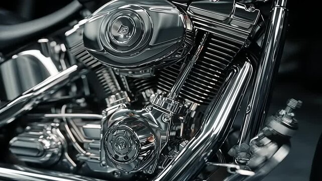 Experience the raw power of a chrome motorcycle engine, feeling the vibration and the rumble of open roads, a symbol of freedom and adventure