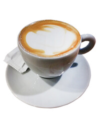 Delicious cappuccino in a white porcelain cup isolated
