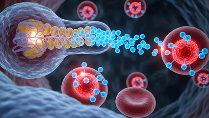 Engaging 3D render showing the inner workings of cells, perfect for medical research, educational content, and scientific visualizations for publications