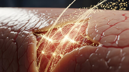 Skin rejuvenation innovation showing advanced repairing, anti-aging process for skincare product, offering youthful radiance, scientific vitality and regenerative future