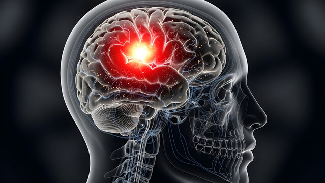 Revealing brain inflammation, neurological disorder concept for medical visualization, pain and headache illustration, stroke awareness and brain health education