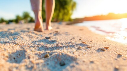 Enjoying a peaceful walk along the sandy beach during sunset