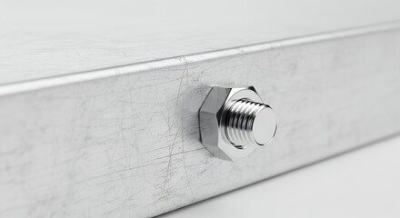Close-up of a shiny metal bolt and nut securely fastened on a metallic surface.
