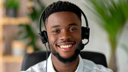Smiling Customer Service Representative at Work: A friendly customer service representative, sporting a headset, radiates warmth with a genuine smile as he engages in his work.