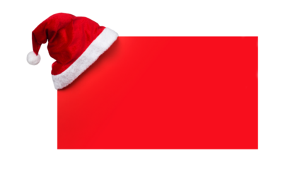 Santa Claus Hat Hanging on Red Banner Isolated on White and Png Transparent Background
