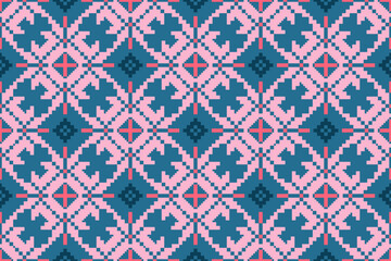 Cross Stitch embroidery pattern. Traditional Ukrainian. Geometric ethnic pattern. Textile ornamentation, fabric, Hand stitched pattern, Cultural stitching pixel art, scarf, rug.Pixel ethnic pattern.