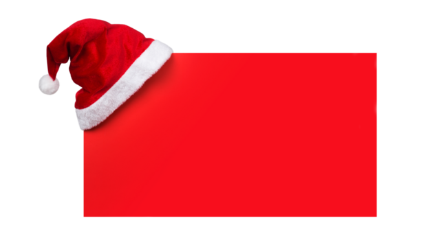 Santa Claus Hat Hanging on Red Banner Isolated on White and Png Transparent Background