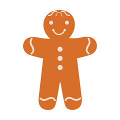 Cute gingerbread man with icing details. Classic Christmas cookie for festive design, seasonal decor and holiday illustrations