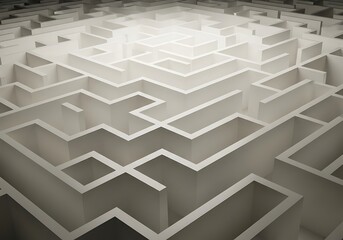 Conceptual geometric labyrinth, white walls, challenging and intriguing design