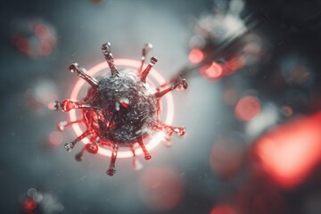 Fototapeta premium Microscopic rendering of a dangerous coronavirus particle representing a global pandemic health threat illustration