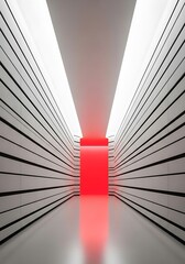 Surreal Passage with Luminous Red Portal and Geometric Wall Design
