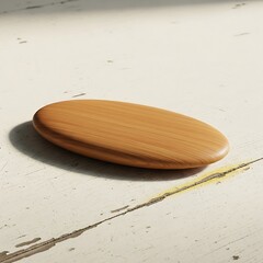 Minimalist wooden soap dish on a rustic, aged surface with natural light