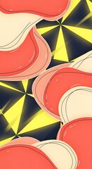 Modern abstract geometric composition with fluid shapes and starburst