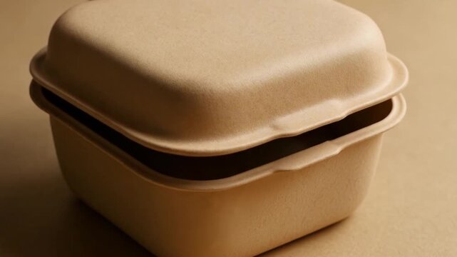 Eco friendly biodegradable food container box with lid featuring sustainable packaging for takeaway delivery, natural brown compostable material supporting zero waste lifestyle and minimalistic design