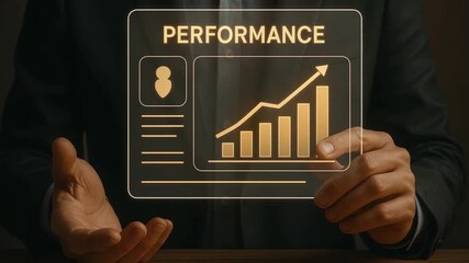 Performance chart business growth financial success data analysis digital interface upward trend business strategy economic progress concept hands holding virtual interface rising bar graph arrow - Powered by Adobe