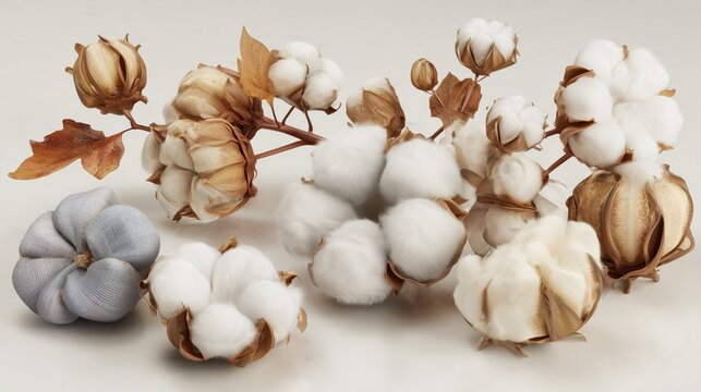 natural grain cotton linen pieces on light background in ultra realistic detail