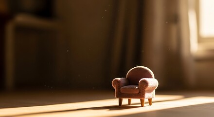 Tiny armchair bathed in sunlight creating a calming and tranquil mood