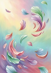 Floating petals in a pastel dreamlike world with soft brushstrokes