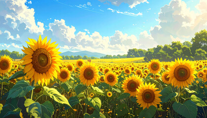Sunflower Field Under Blue Sky