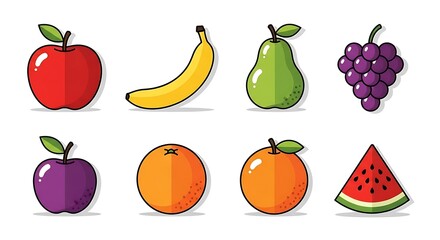 Collection of Fresh Fruits Isolated on White Background.