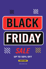 Black Friday sale background up to 50% off fifty percent off shop now. Modern design. Background for poster, banner, card. Vector illustration.