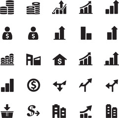Growing bar graph icon with arrow going up. Financial success and profit growth symbol. Business development and progress chart
