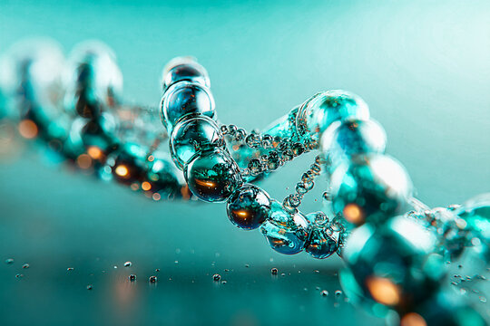 Abstract DNA structure with glowing spheres, science and medical concept. This image shows a close-up of a DNA structure with glowing spheres, perfect for scientific or medical concepts. - Powered by Adobe