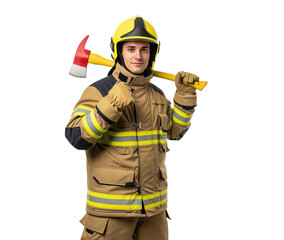 Fototapeta premium Fire department emergency responder in full protective gear ready to serve the community in incidents for public safety services, emergency careers recruitment advertising and risk management visuals