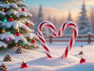 candy cane with snow