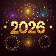 New year 2026 celebration with golden numbers and fireworks display
