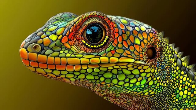 Lizard: Close-up of a lizard's eye, with beautiful skin pattern and bright eye, capturing the intricate detail and vibrancy of the reptile.