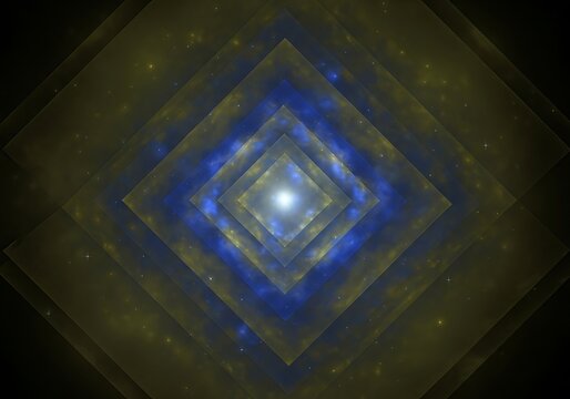 Abstract rhomboidal shapes with radiant light emanating from the center