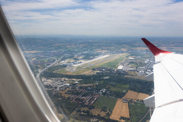 Obraz premium View from the plane of Marconi airport, Bologna, Italy