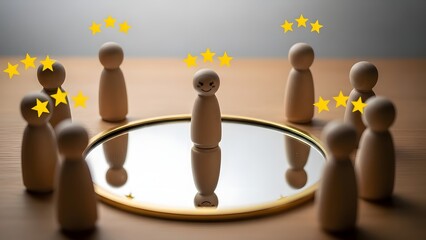 Obraz premium Wooden figures around mirror with star accents