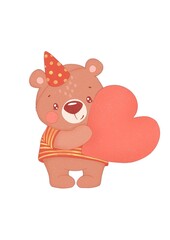 Cute Bear with Heart – Adorable Cartoon Illustration for Kids and Holidays. Happy birthday art. I love you!