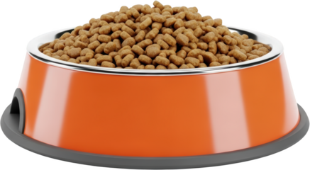 A Bright Orange Pet Food Bowl Filled To The Brim With Dry Kibble On A Gray Base Isolated On A Transparent Background Dry Food Dog Food Cat Food Pet Supplies