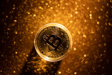 Bitcoin icon sign payment symbol golden background