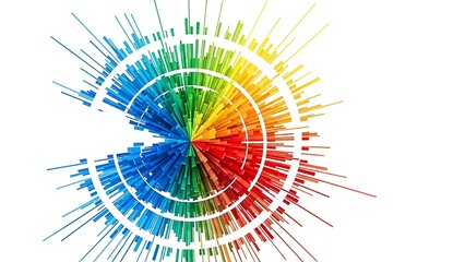 Abstract circular explosion of vibrant rainbow colors on a white background.